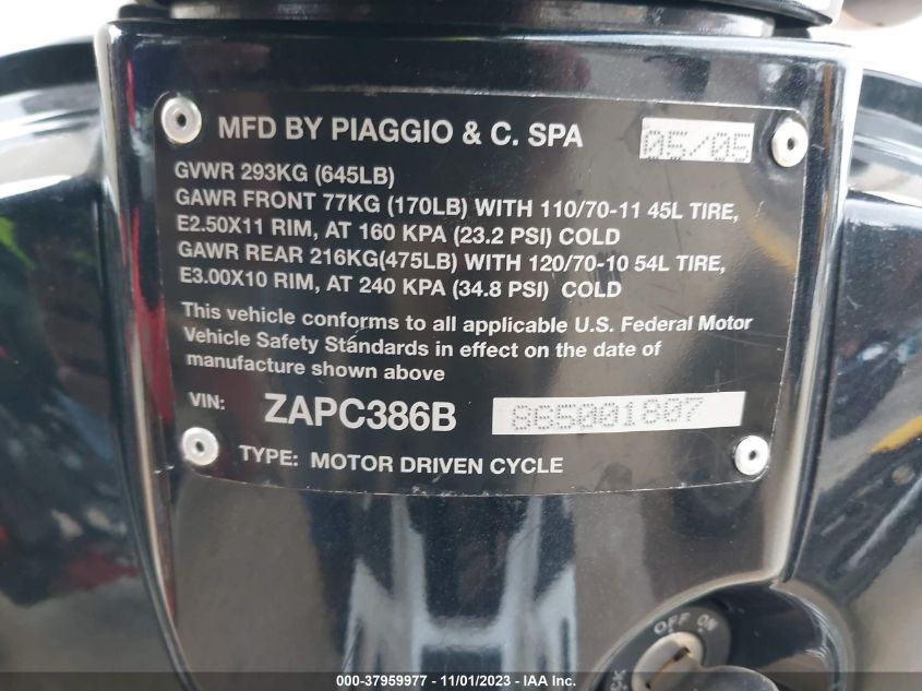 2006 VESPA LX 50 ZAPC386B865001807