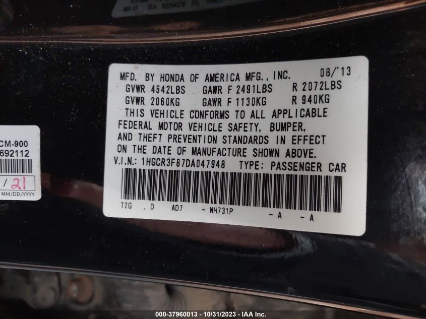 2013 HONDA ACCORD EXL - 1HGCR3F87DA047948