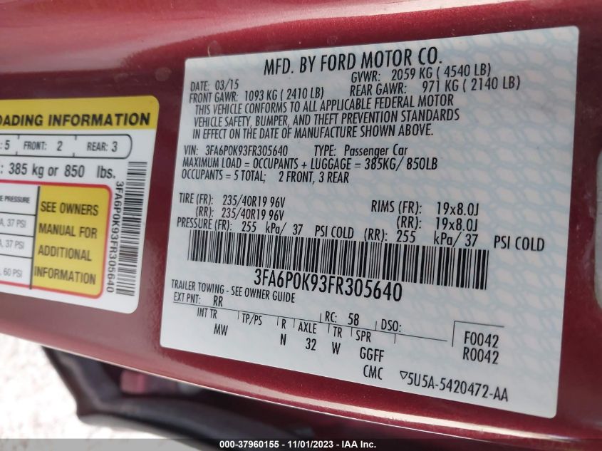 2015 FORD FUSION TITANIUM - 3FA6P0K93FR305640