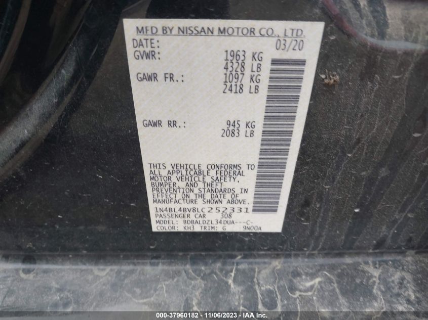2020 NISSAN ALTIMA 2.5 S - 1N4BL4BV8LC252331