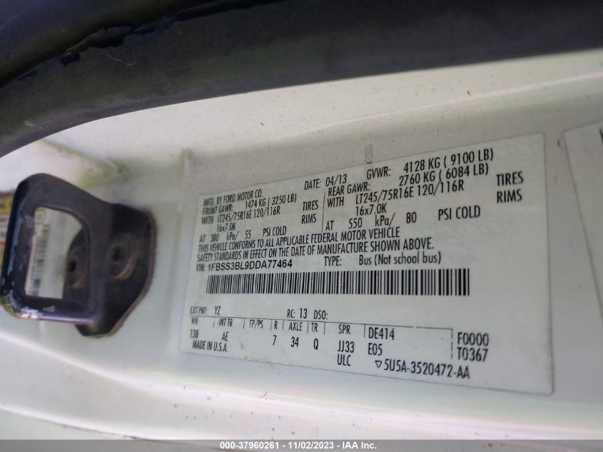 2013 FORD E-350 SUPER DUTY XL - 1FBSS3BL9DDA77464