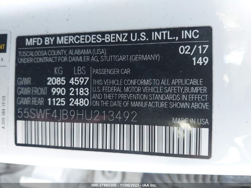 2017 MERCEDES-BENZ C 300 LUXURY/SPORT - 55SWF4JB9HU213492