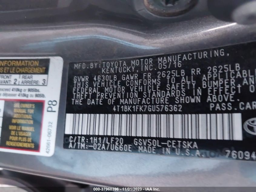 2016 TOYOTA CAMRY XSE V6 - 4T1BK1FK7GU576362