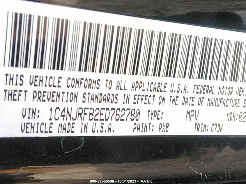 2014 JEEP PATRIOT LATITUDE - 1C4NJRFB2ED762780