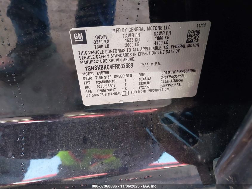 2015 CHEVROLET TAHOE LT - 1GNSKBKC4FR532689