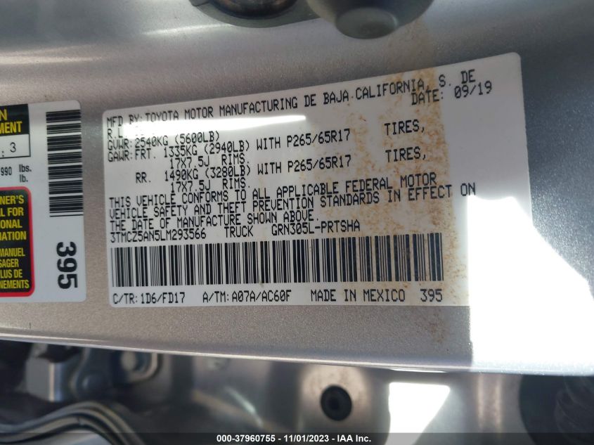 2020 TOYOTA TACOMA 4WD TRD SPORT 3TMCZ5AN5LM293566
