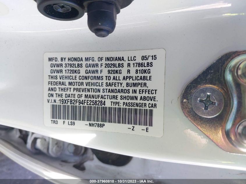 2015 HONDA CIVIC EXL - 19XFB2F94FE258284