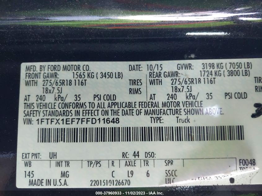 2015 FORD F-150 XLT - 1FTFX1EF7FFD11648