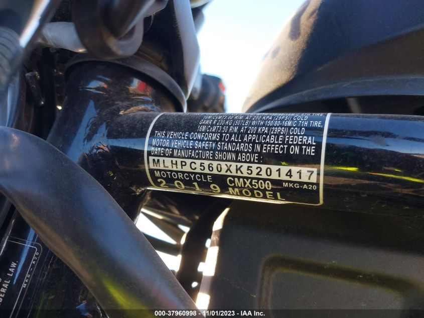 2019 HONDA CMX500 MLHPC560XK5201417