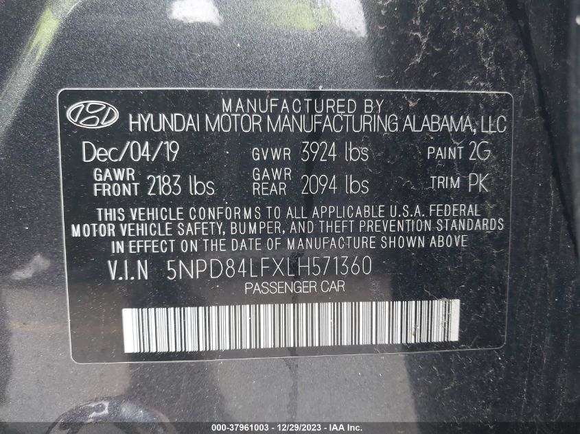 2020 HYUNDAI ELANTRA SEL - 5NPD84LFXLH571360