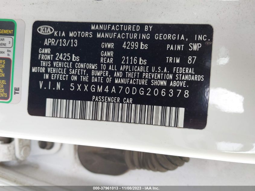 2013 KIA OPTIMA LX - 5XXGM4A70DG206378