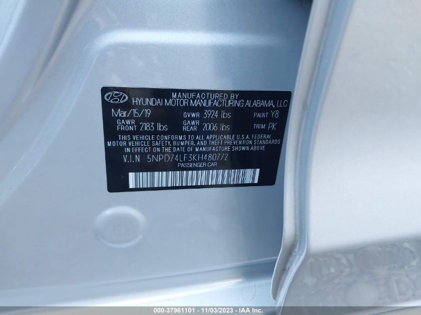 2019 HYUNDAI ELANTRA SE - 5NPD74LF3KH480772
