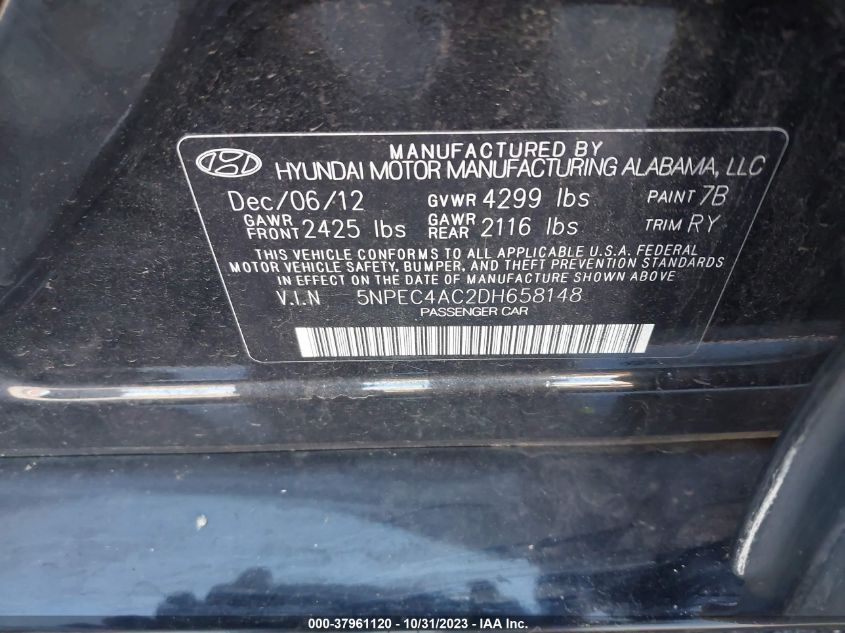 2013 HYUNDAI SONATA LIMITED - 5NPEC4AC2DH658148