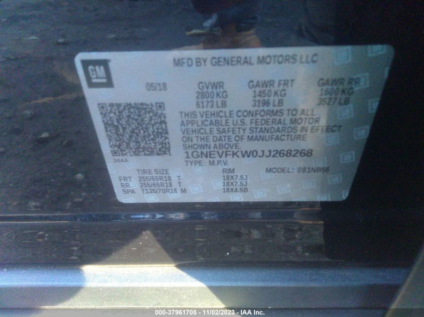 2018 CHEVROLET TRAVERSE LS - 1GNEVFKW0JJ268268