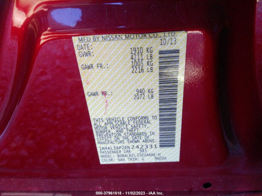 2014 NISSAN ALTIMA 2.5/S/SV/SL - 1N4AL3AP2EN242331