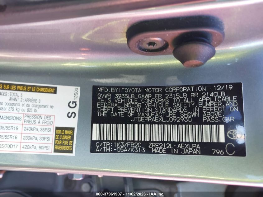 2020 TOYOTA COROLLA LE - JTDEPRAEXLJ092930