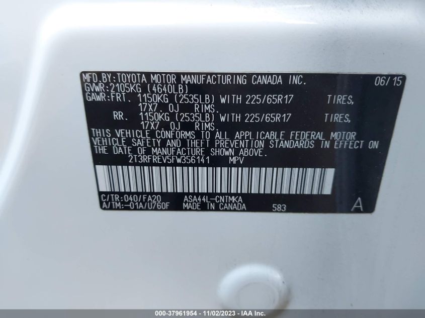 2015 TOYOTA RAV4 XLE - 2T3RFREV5FW356141