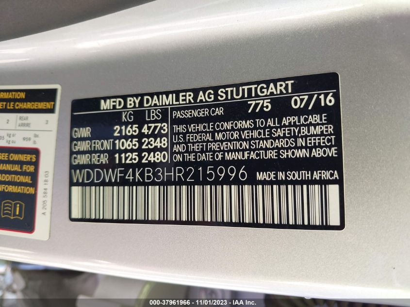 2017 MERCEDES-BENZ C-CLASS C 300 WDDWF4KB3HR215996