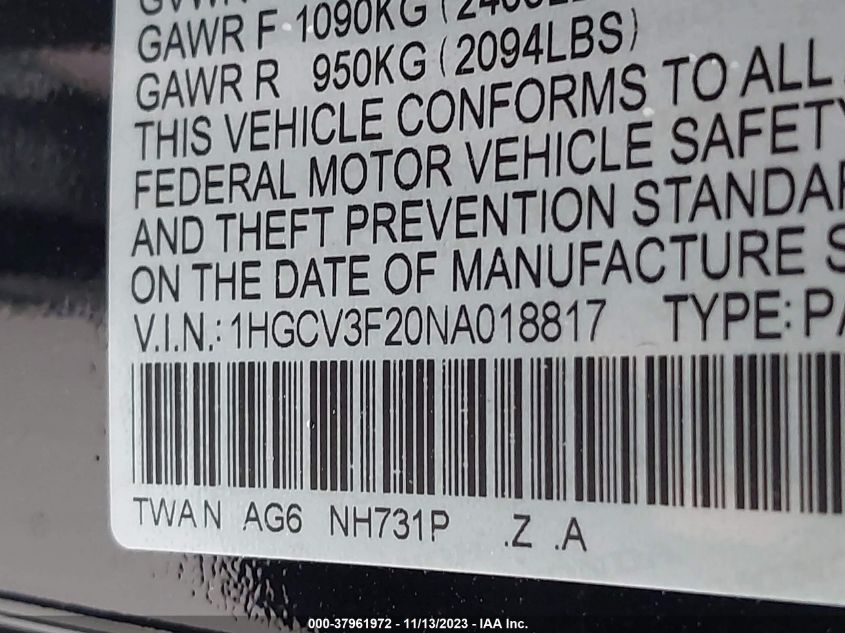 2022 HONDA ACCORD HYBRID SPORT - 1HGCV3F20NA018817