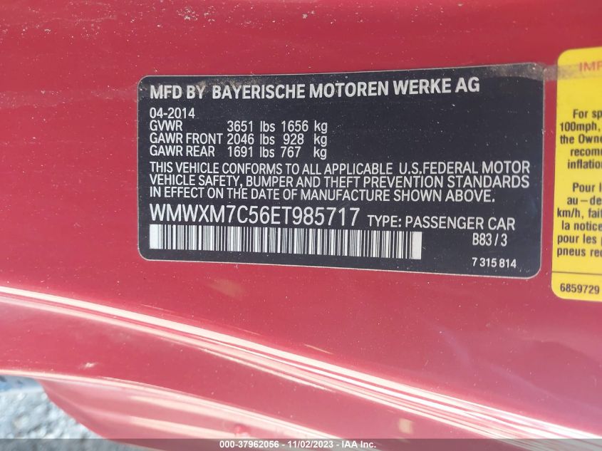 2014 MINI HARDTOP COOPER S - WMWXM7C56ET985717