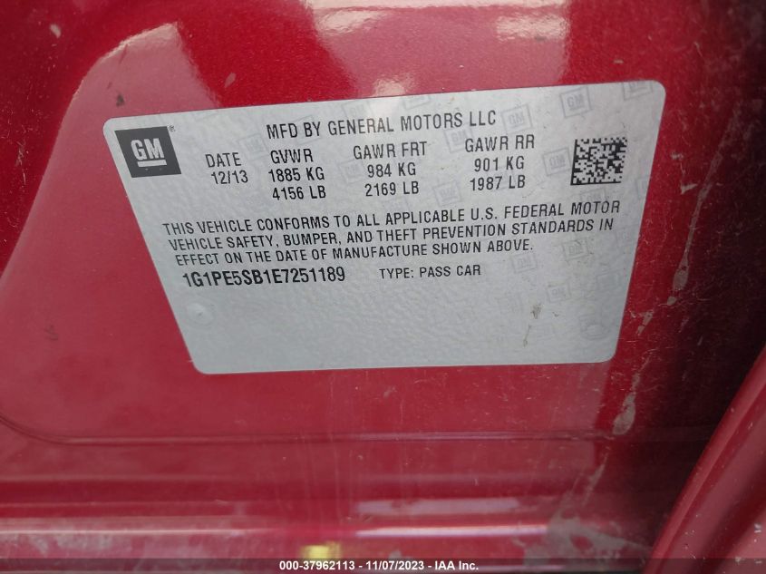 2014 CHEVROLET CRUZE 2LT AUTO - 1G1PE5SB1E7251189