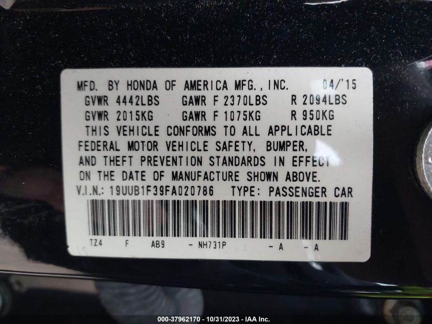 2015 ACURA TLX - 19UUB1F39FA020786