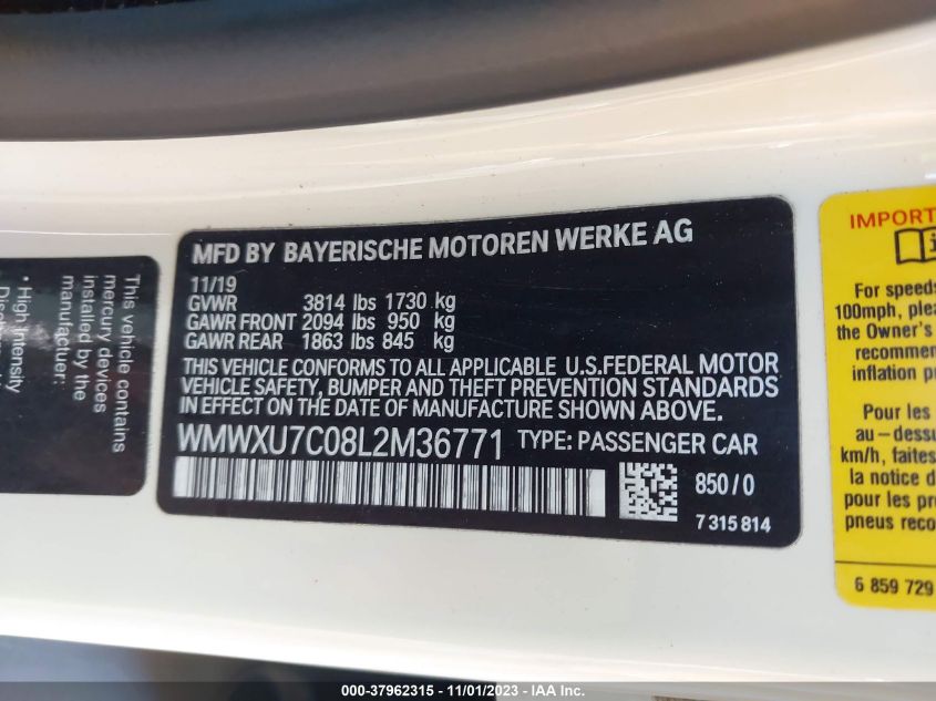 2020 MINI HARDTOP COOPER WMWXU7C08L2M36771