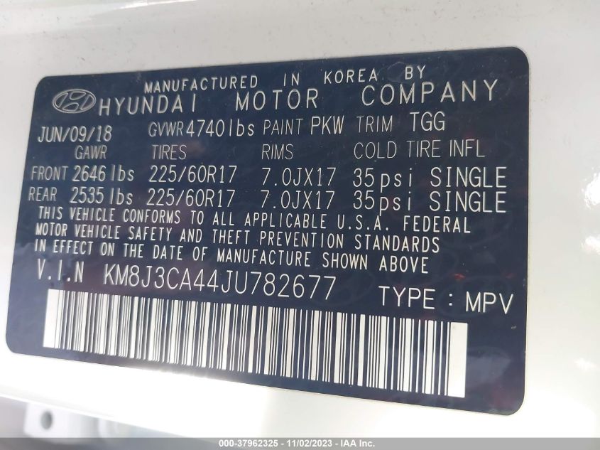 2018 HYUNDAI TUCSON LIMITED/SPORT AND ECO/SE - KM8J3CA44JU782677