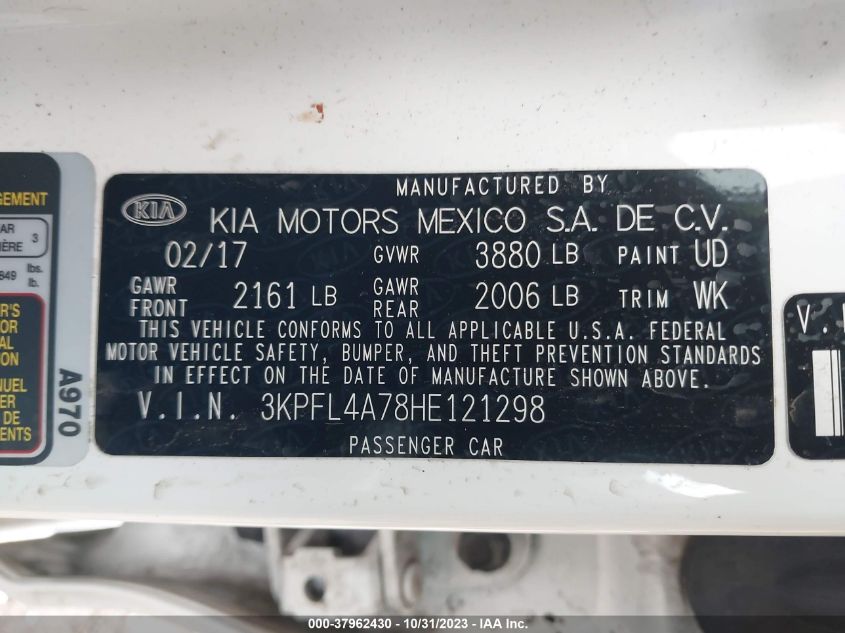 2017 KIA FORTE LX/S - 3KPFL4A78HE121298