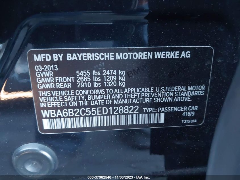 2014 BMW 650I GRAN COUPE - WBA6B2C55ED128822