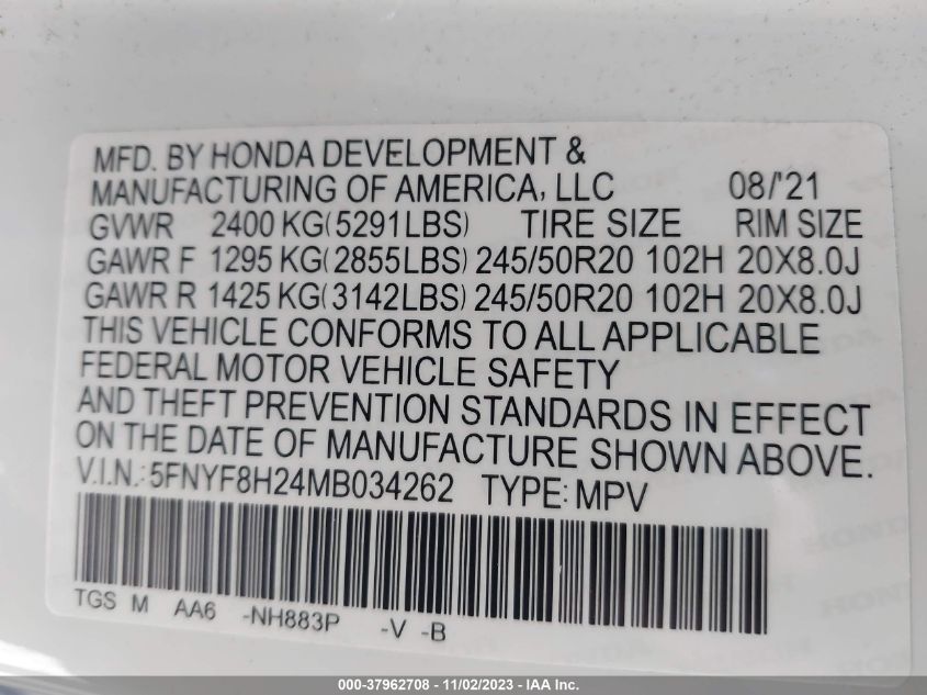 2021 HONDA PASSPORT SPORT - 5FNYF8H24MB034262