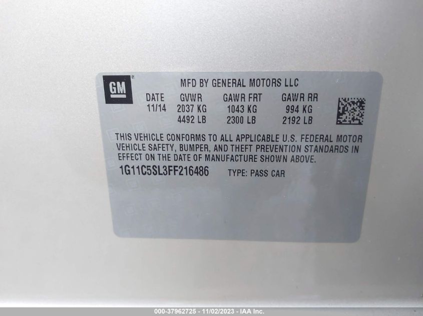 2015 CHEVROLET MALIBU 1LT - 1G11C5SL3FF216486