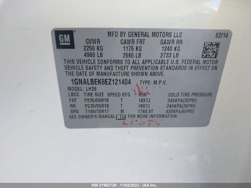 2014 CHEVROLET EQUINOX 1LT - 1GNALBEK8EZ121404