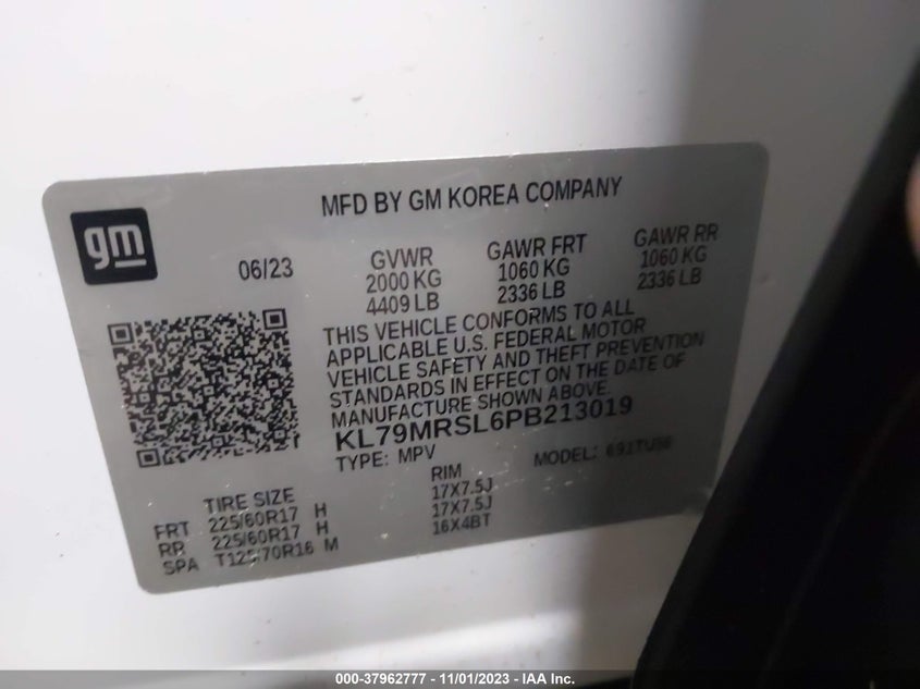 VIN KL79MRSL6PB213019 2023 CHEVROLET TRAILBLAZER AWD LT