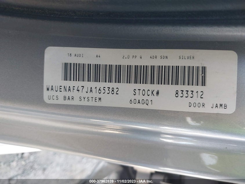 VIN WAUENAF47JA165382 2018 AUDI A4 PREMIUM PLUS