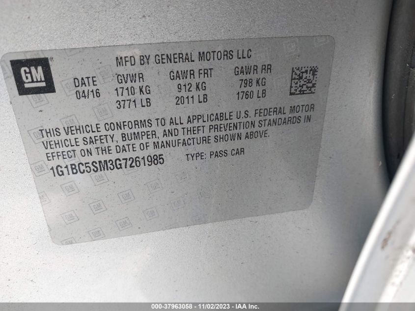 2016 CHEVROLET CRUZE LS AUTO - 1G1BC5SM3G7261985