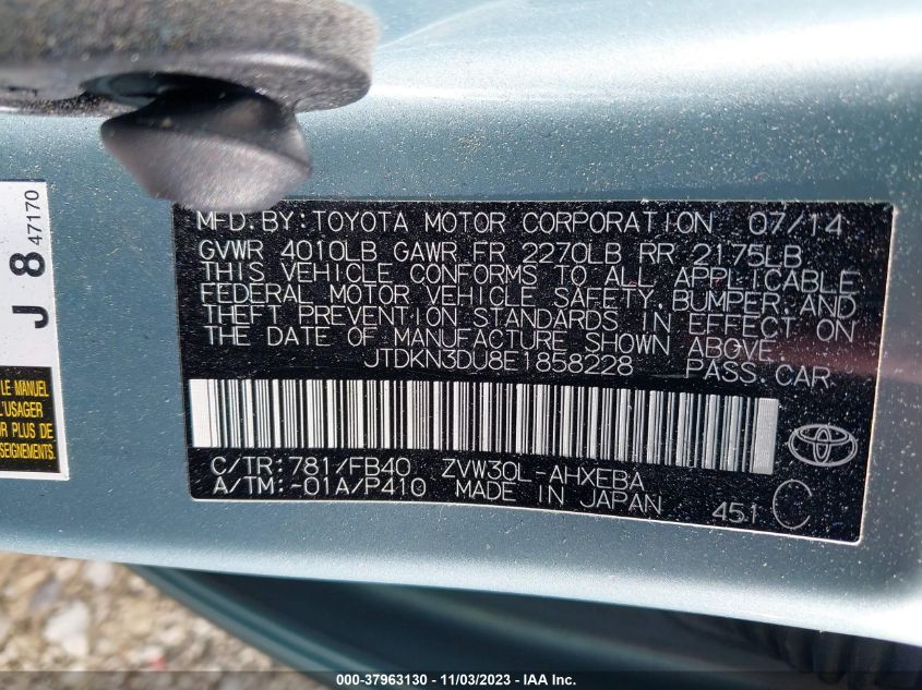2014 TOYOTA PRIUS FOUR/FIVE/THREE/ONE/TWO - JTDKN3DU8E1858228