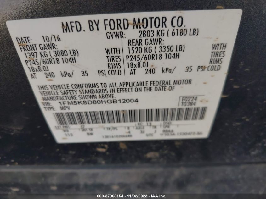 2017 FORD EXPLORER XLT - 1FM5K8D80HGB12004