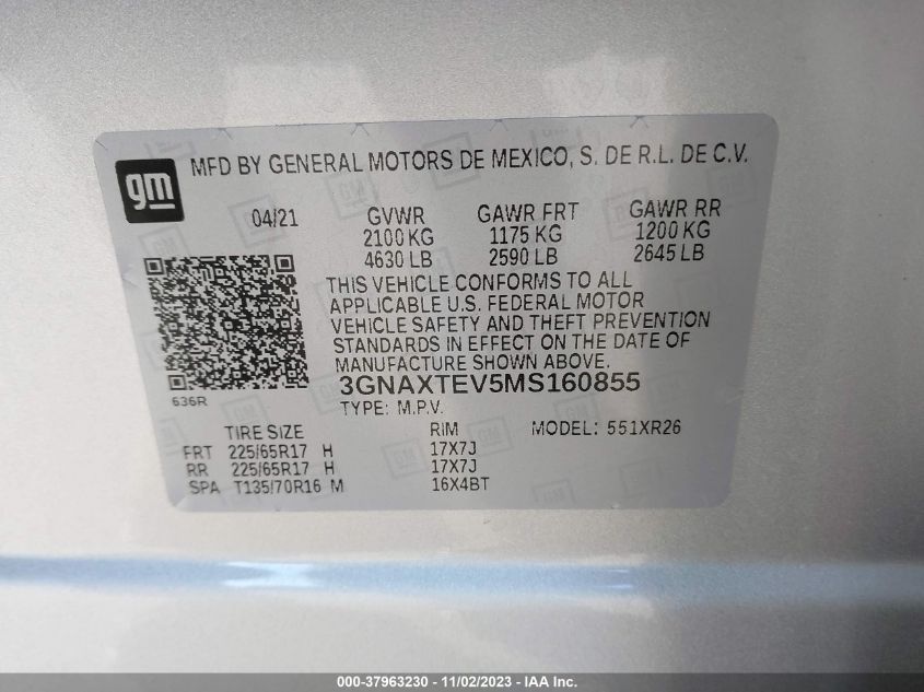 2021 CHEVROLET EQUINOX LT - 3GNAXTEV5MS160855