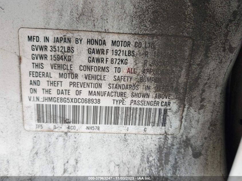 2013 HONDA FIT SPORT - JHMGE8G5XDC068938