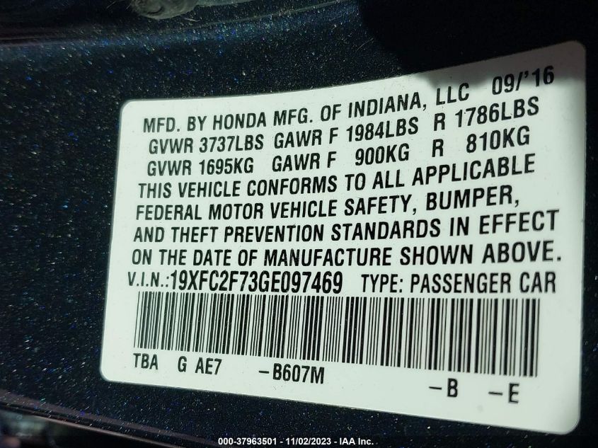 2016 HONDA CIVIC EX - 19XFC2F73GE097469