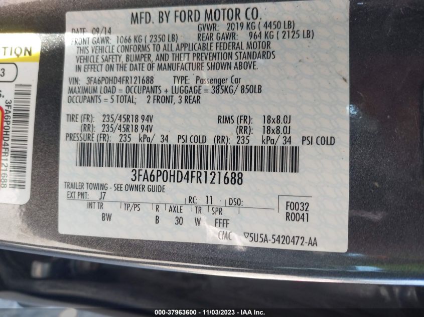 2015 FORD FUSION SE - 3FA6P0HD4FR121688