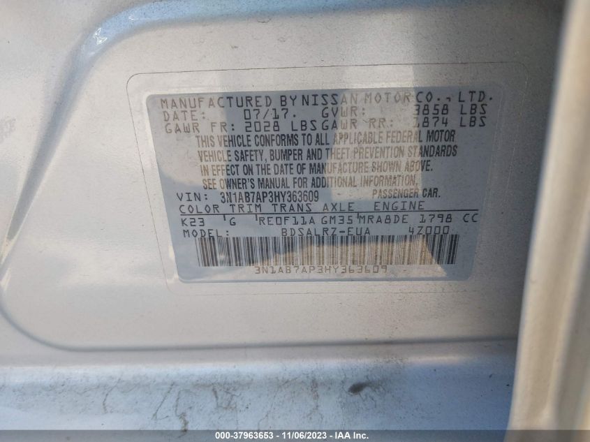 2017 NISSAN SENTRA SR - 3N1AB7AP3HY363609