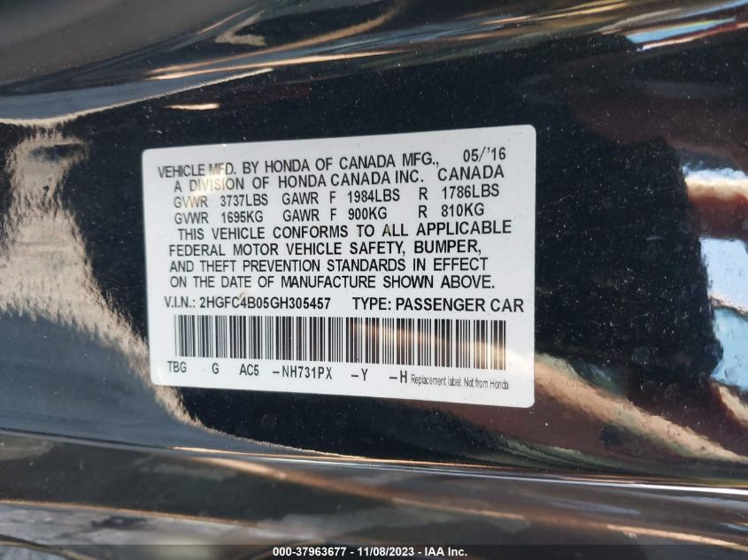 2016 HONDA CIVIC COUPE LX-P 2HGFC4B05GH305457