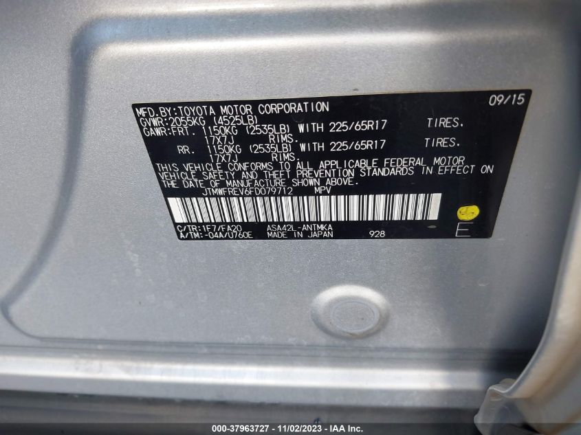 2015 TOYOTA RAV4 XLE - JTMWFREV6FD079712