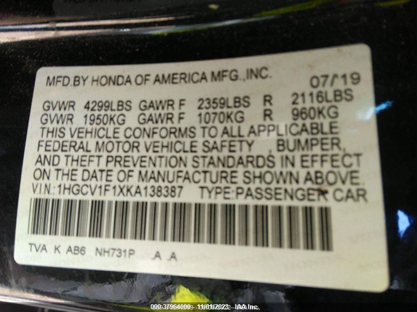 2019 HONDA ACCORD LX - 1HGCV1F1XKA138387
