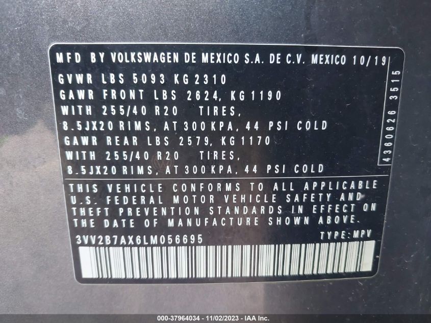 2020 VOLKSWAGEN TIGUAN 2.0T SE - 3VV2B7AX6LM056695