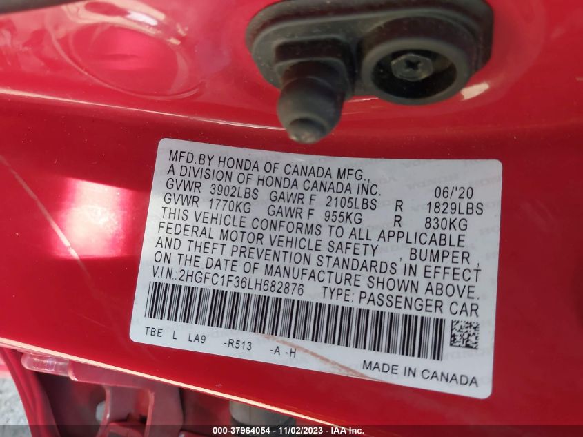 2020 HONDA CIVIC EX - 2HGFC1F36LH682876
