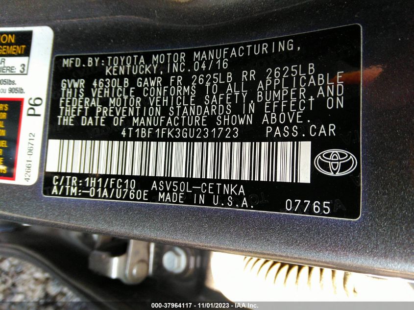 2016 TOYOTA CAMRY LE - 4T1BF1FK3GU231723