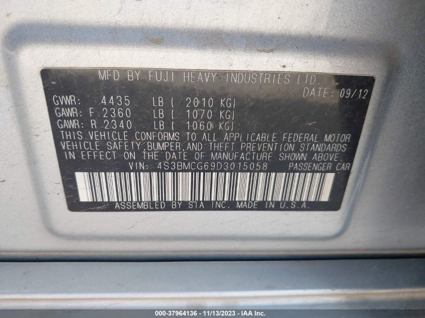 2013 SUBARU LEGACY 2.5I PREMIUM - 4S3BMCG69D3015058